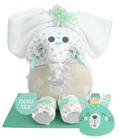 Windeltorte.com – Windelelefant Neutral inkl. 22 LILLYDOO Windeln | Geschenk zur Geburt | Taufgeschenk | Geschenk zur Babyparty – handgefertigt