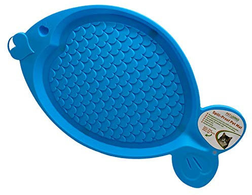 Cat Spill Proof Pet Feeding Mat Tray Anti Skid Feet Fish Shape Food Bowl Mat for All Cats & Kittens (Aqua Blue)