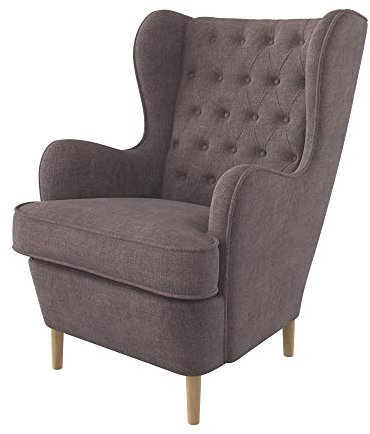 Furninero - Ohrensessel, Flügelstuhl, Flügel Sessel, tiefer gepolsterter, Chesterfield-Stil, gerundete Beine, Softi Chocolate Stoff (Wasserabweisen), Braun