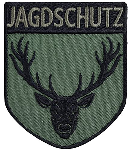 JAGDSCHUTZ Aufnäher Hirsch Patch zum annähen/aufbügeln | Geschenk für Jäger/Förster Abzeichen Waidmann Bügelbild Jagd Geschenk Applikation für Gewehrtasche/Jagdkleidung/Weste/Hut | 65x80mm
