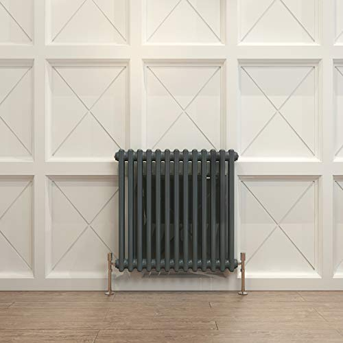 Acezanble∣2 Column Radiator, Horizontal 600mm Anthracite Wide Low Tradiontal Cast Iron Style Radiator Centre Heating for Window Hallway