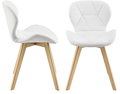 [en.casa] Esszimmerstuhl Älmhult 2-er Set 78x47x52 cm Kunstleder Buche Stühle Wohnzimmerstuhl Küchenstuhl Weiß