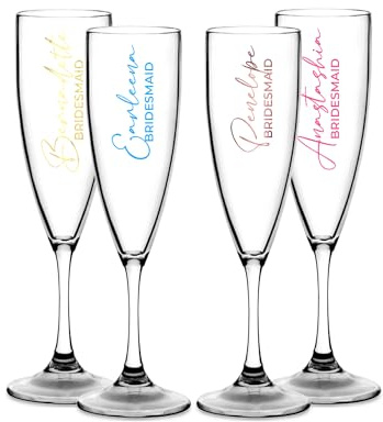 Print Maniacs Personalised Champagne Premium Flute Glass Bride Groom Mr Mrs Wedding Maid Honour Any Name Wine Cocktail Prosecco Gift (Clear, Bridesmaid)