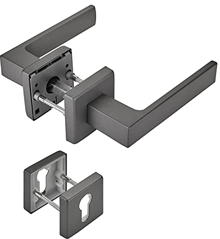 Türdrückergarnitur CUBE anthrazit für Profilzylinder 120 x 22 mm Vierkant 8 x 8 mm für Eingangstür Rosetten Drückergarnitur von SOTECH