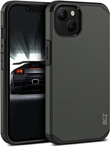 BEZ Hülle für iPhone 13 Hülle, Handyhülle Tasche Stoßfestes Kompatibel mit iPhone 13, [Heavy Duty Serie] Outdoor Dual Layer Armor Case Handy Schutzhülle Robuste, Grau