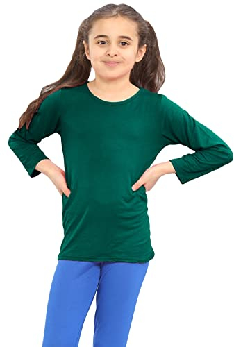 Hamishkane® Kids Long Sleeve School T-Shirt, Plain Round Neck Stretchy Girls Long Sleeve Tops, Casual and Comfortable Kids T Shirts - Boys and Girls School Shirts Bottle Green