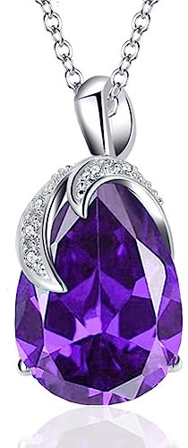 VONSSY Classic Oval Pendant Gemstone Necklace | Crystal Ruby Waterdrop Birthstone Emerald Necklace | 18K Platinum Gold Plated Chain | Vintage Meaningful Jewelry Gift