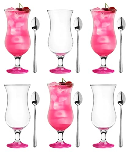 Glasmark 570032-0420-5183_83LD A570032-0420518383LD Lot de 6 verres à cocktail max 480 ml en bas magenta + cuillère à café longue, verre + acier inoxydable