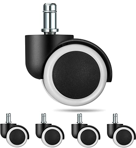 Ueznirn Set di 5 ruote per sedie da ufficio, 10 mm x 22 mm, ruote per pavimenti duri, ruote di ricambio silenziose e senza graffi, universali per tutti i pavimenti duri