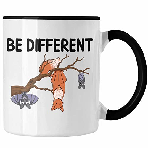 Trendation - Fuchs Fledermaus Tasse Geschenk Be Different Geschenkidee für Frauen (Schwarz)
