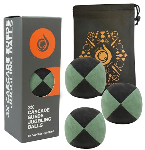 Cascade Juggling 3 x Pro 110g Suede Juggling Balls - Set of 3 Beginner Juggling Balls (Green/Black)