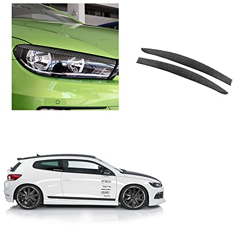 HIBEYO Passt für VW Scirocco 2009-2016 2 Stücke Kohlefaser Scheinwerfer Aufkleber Augenlid Trim Dekoration Styling Lampenaugenbrauen AutoScheinwerfer Augenbrauen Augenlider Abdeckung Styling