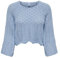 ONLY Damen Eleganter Strickpullover | Cropped 3/4 Arm Shirt | Knitted Pointelle Stretch Sweater ONLNOLA, Farben:Hellblau, Größe:XL