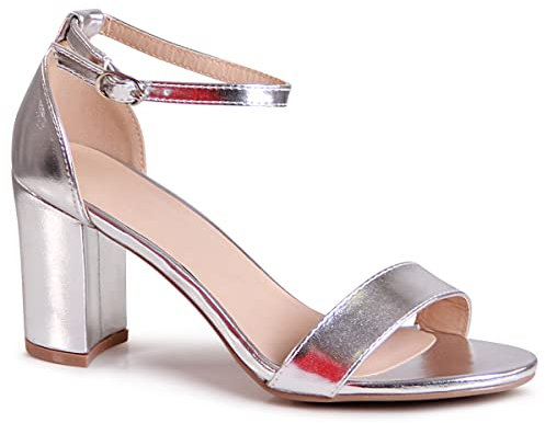 topschuhe24 2487 Damen Riemchen Sandaletten Metallic, Farbe:Silber 2487, Größe:36 EU