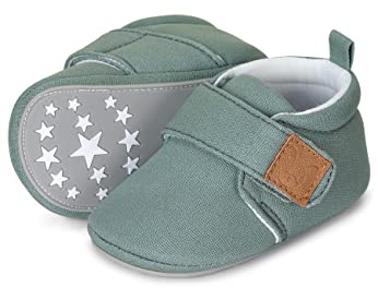 Sterntaler Baby Krabbelschuhe uni – Unisex Babyschuhe aus Canvas mit Jerseyfutter – Knöchelhohe Baby Schuhe mit rutschfester Sternensohle – Krabbelschuhe aus Baumwolle – Größe 18, Farbe steingrün