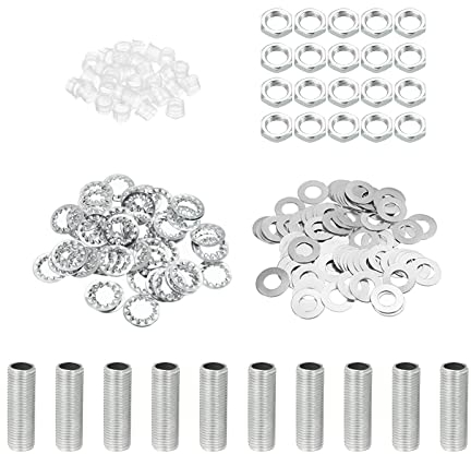 PATIKIL M10 Rosca 1.18 Lámpara Tubo Kit con Fijación Tuercas Arandelas, Sujetadores Surtido Herraje para Candelabro Techo Luz Bricolaje, Galvanizado