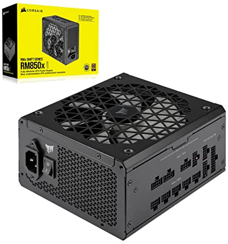 Corsair RM850x Shift Fully Modular Power Supply ATX Power Supply - Modular Side Interface - ATX 3.0 y PCIe 5.0 Compliant - Zero RPM Fan Mode - Capacitores Clasificados a 105 °C - Eficiencia Dorada 80