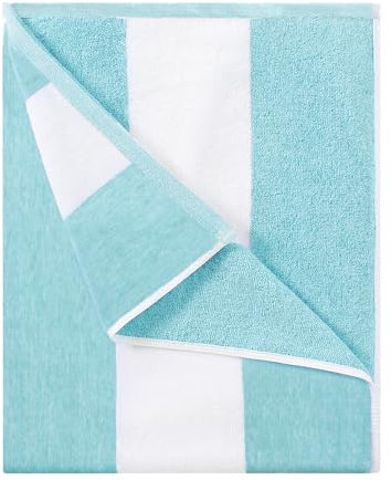 HENBAY Übergroßes Strandtuch aus Baumwolle, groß, 178 x 89 cm, gestreift, schnell trocknend, Cabana-Handtuch, Türkis