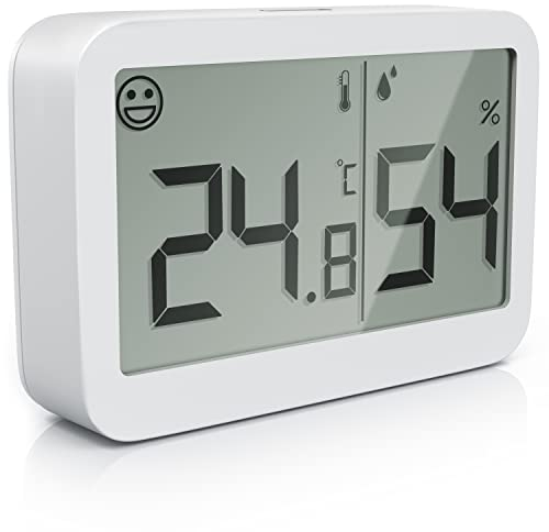 CSL - Thermometer Hygrometer digital Innen - Temperatur und Luftfeuchtigkeit – Komfortsymbole – gut ablesbar – LCD-Anzeige –- inkl. Batterie sowie Magnet und Klebestreifen –weiß
