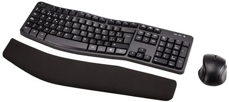 Amazon Basics Set tastiera e mouse wireless ergonomici (tastiera spagnola), nero