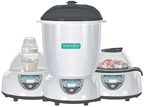 Mamajoo Babyflaschenwärmer mit Vaporisator Funktion, 5-in-1 Sterilisator für Babyflaschen, Flaschen Sterilisator und Trockner Baby, Dampfsterilisator zur hygienischen Reinigung, Dampfgarer, grau
