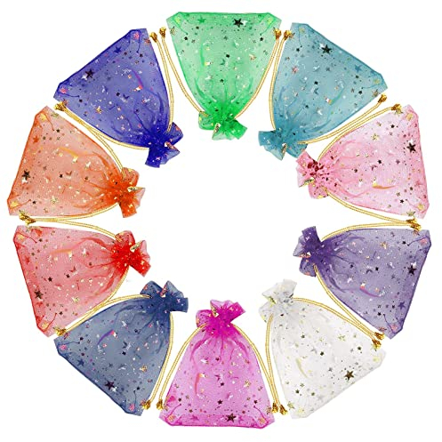 100 Stück Organzasäckchen Bunt,Kordelzug Geschenkbeutel 7x9cm,Kleine Säckchen zum Befüllen,Geschenk Tüten,Mitgebsel Tüten für Hochzeit,Schmuck,Weihnacht,Festtags,Ramadan,Kommunion Geschenke