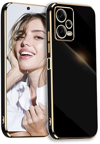 POUHYE Handyhülle für Xiaomi Redmi Note 12 Pro Plus 5G / Note 12 Pro+ 5G Hülle Original, Mädchen Galvanisierte Kameraschutz Weich TPU Silikon Schutzhülle Ultra Dünn Case Stoßfeste Hülle Schwarz