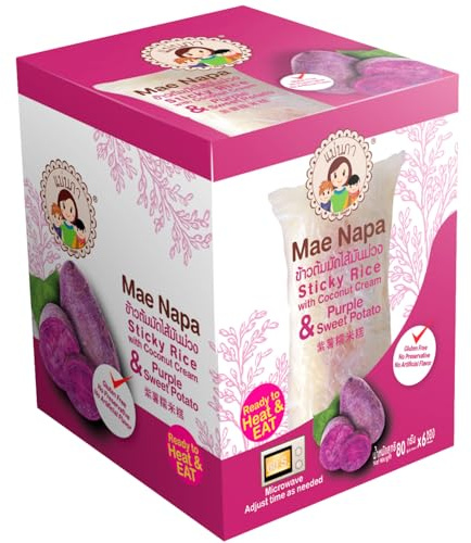 MAE NAPA Klebreis Kokos Süßkartoffel - Thailändisches Dessert 6x80g | Glutenfrei, ohne Konservierungsstoffe & künstliche Aromen – in 60 Sek. in der Mikrowelle fertig