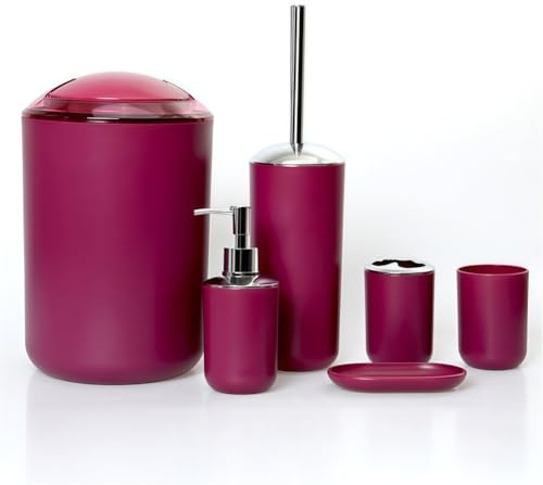 Wanym Accessoires Salle de Bain 8 Pieces, avec Poubelle, Distributeur de Savon, Porte-Savon, Porte-Brosse à Dents, gobelet à Brosse à Dents, Porte-Brosse de Toilette, Distributeur,Burgundy