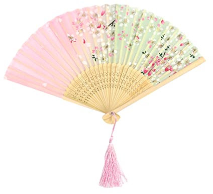 TOPPERFUN Japanese Cherry Blossom Folding Fan Silk Hand Fan for Women Girls Summer Festival Wedding Accessories