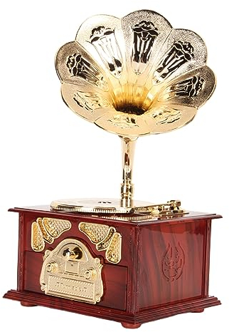 Emoshayoga Grammophon-Spieluhr – Holzmaserung, Europäische Vintage-Schallplatten-Grammophon-Oktavbox Für Kneipen, Cafés Und Schlafzimmer