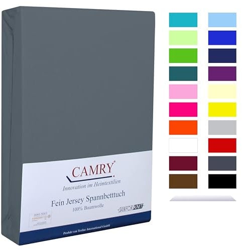 Camry Spannbettlaken 120x200cm - 130x200cm Grau Baumwolle Bettlaken Jersey Spannbetttuch Oeko-Tex 100