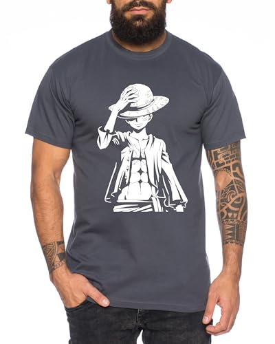 Ruffy Stand - T-Shirt Homme Chapeau de Paille Luffy Zoro One Monkey D. Pirate Ace Piece Goku Anime Ruffy, Taille:XL, Couleur:Gris foncé