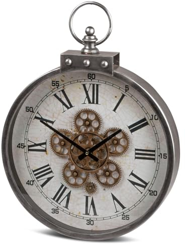 formano Moderne Wanduhr mit Beweglichen Zahnrädern 46cm Metall Clock Antikfinish