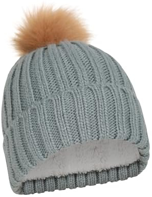 Mountain Warehouse Geneva Fur Lined Womens Fluff Beanie - Lightweight, Compact, Easy to Pack, Soft Fleece Lining & Fluffy Pom Pom - Ideal for Light Blue (Fur Lined) One Size
