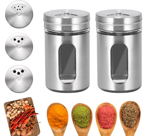 2pcs Salt and Pepper Set, Spice Shakers Whit 3 Adjustable Pour Holes, Stainless Steel Outer Layer, Portable Shakers for Home Kitchen BBQ Camping Restaurant Sugar Salt Flour Pepper Spice