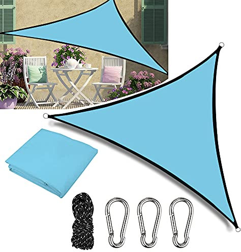 Gohytal Toldo Vela Triangular de Poliéster con Kit de Montaje, 3x3x3m Toldos Impermeables Exterior, Protección UV Ideal para Patio/Terraza/Jardín/Cafetería/Camping/Piscina (Azul Cielo)