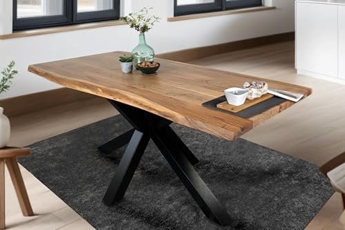 SAM Esstisch 280 x 100 cm Tim, Baumkantentisch naturfarben, Akazienholz massiv, Spider-Gestell aus Metall Schwarz