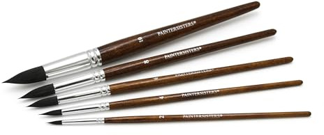 Paintersisters Aquarellpinsel Set 5 Rundpinsel Gr. 2–10 Künstlerpinsel | Weiche Nylon-Malpinsel mit feiner Spitze & hoher Farbaufnahme für Aquarell, Acryl, Gouache & Tempera – Größen 2, 4, 6, 8, 10