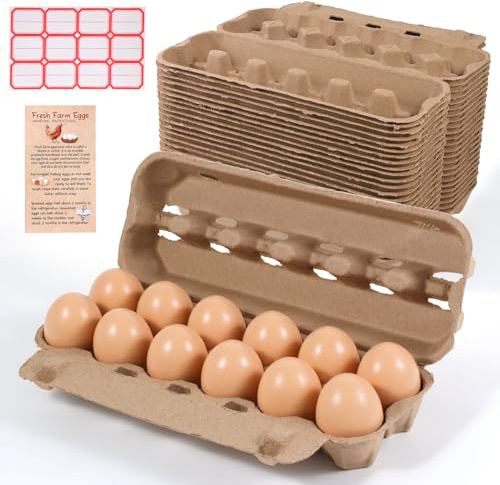 24 Pack Dozen Egg Cartons Bulk 12 Count, Empty Natural Paper Pulp Egg Cartons Reusable, Strong Sturdy Design Made from Natural Cardboard