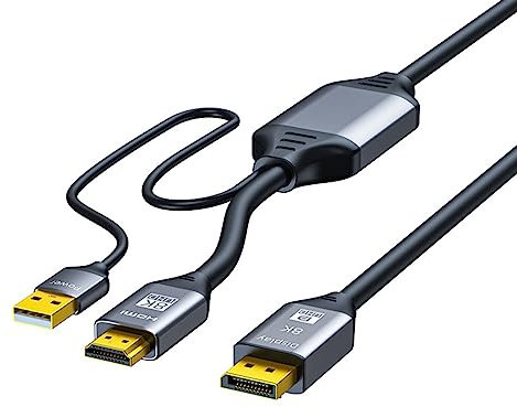 YIGZYCN Adattatore da HDMI2.1 a DP1.4 a connettore con cavo display chip per monitor convertitore video ad alta velocità da 2.1 a DisplayPort 1.4 cavo adattatore per giochi e streaming
