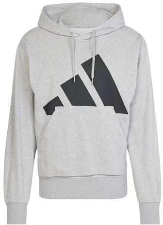 adidas Uomo Essentials Big Logo French Terry Hoodie, Medium Grey Heather/Black, XL