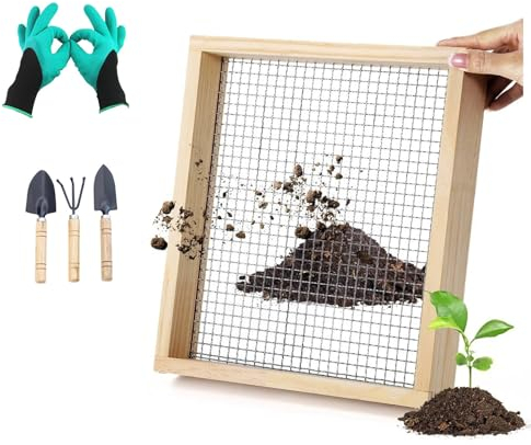 Zeetan Setaccio per Terreno da Giardino con 4 Strumenti, Setaccio per Compost con Rete Metallica da 0,4 Pollici per Secchio da 5 Galloni