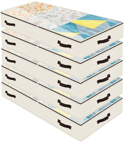 Amonsen 5er-Pack, Weiche Unterbett-Aufbewahrungstasche mit 4 Griffen und transparentem Reißverschluss, 97X 50X 14cm, Beige