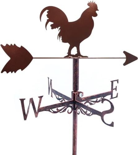 Segnavento in metallo sul tetto retrò a forma di gallo, indicatore di direzione del vento a banderuola per esterni, capannoni in ferro, cortile, tetto, fienili, decorazione