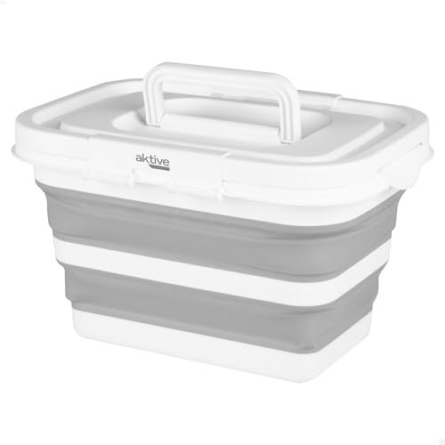 AKTIVE Cesta plegable 7 litros, Formato rectangular, 34 x 25 x 20 cm, Con tapa y cierres de seguridad, Plegado compacto, Libre de BPA, Caja de almacenamiento portátil (63112)