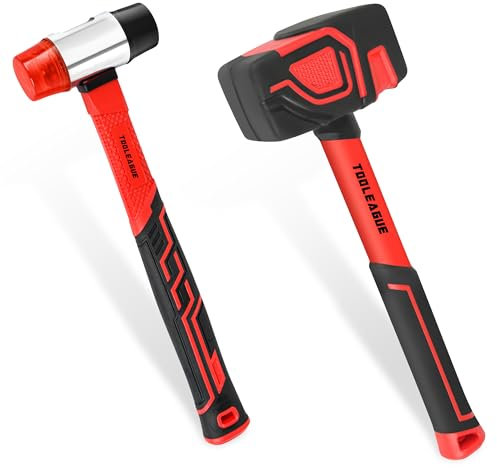TOOLEAGUE 2Pcs Hammer Set,16oz Rubber Mallet & 35mm Double-Faced Soft Mallet for Camping, Woodworking, DIY Projects, Landscaping,Flooring, Tent Stakes, Black and Red