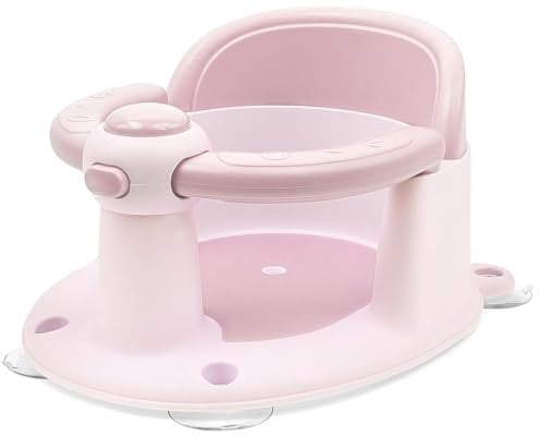 Baby Badesitz für Babys ab 6 Monaten, Rutschfester Baby Badewannensessel, Tragbarer Badesitz mit Saugnäpfen, Babybadewanne Kleinkind Badewannenstütze für Dusche (Rosa)