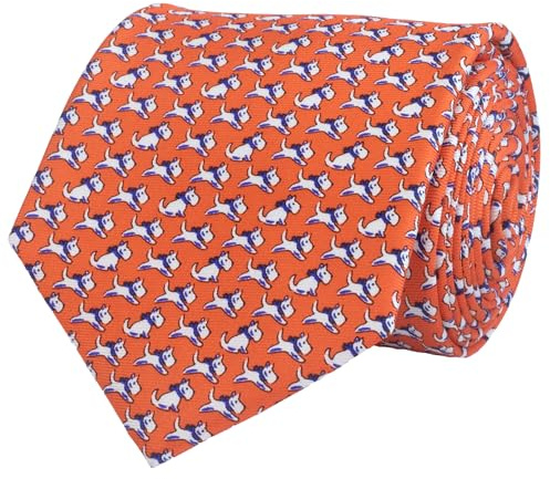 WITZROYS Elegante Krawatte für Herren aus 100 % Seide, mit Hundeaufdruck, orangefarbene Krawatten + Geschenkbox verpackt, ideal für Hochzeit, Party, Verabredungen, Geschenke, Orange/Abendrot im