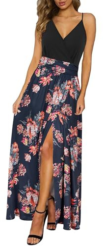 Newshows Robe Longue D'été Décontractée à col en V et Bretelles Spaghetti sans Manches pour Femme (Floral Z17, Small)
